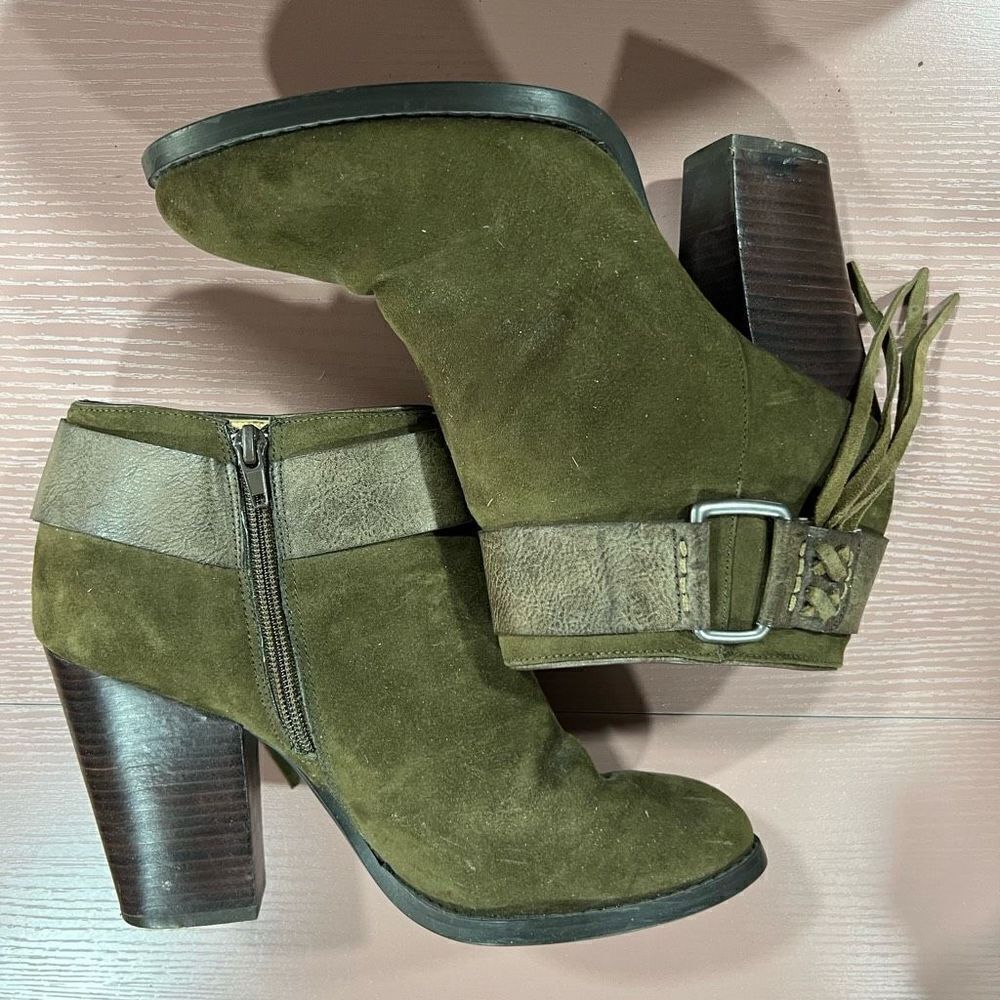 Kensie Masola Olive Suede Leather Ankle Boots